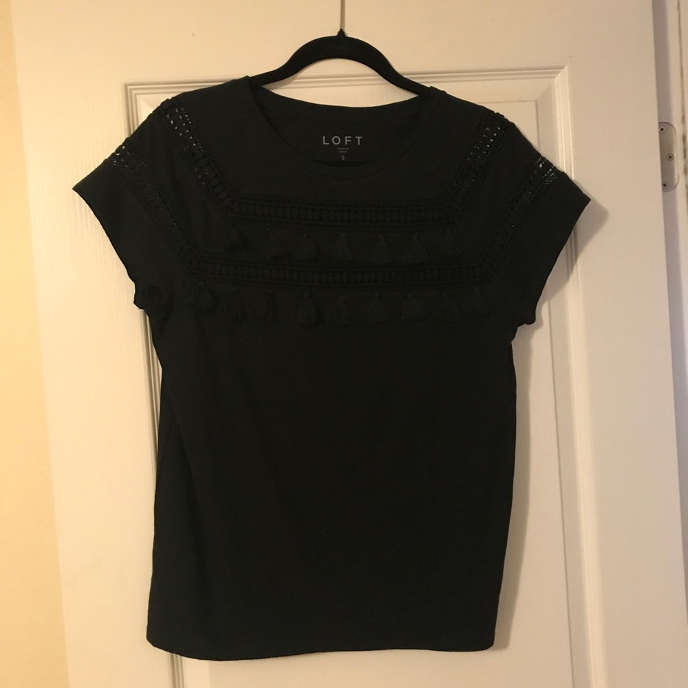 LOFT Black tassel t shirt
